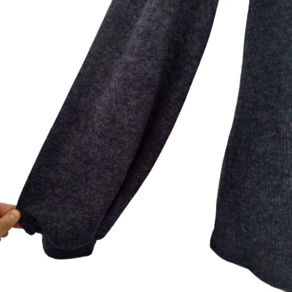 Riah Fashion Navy Blue Knit Ribbed Top Puff Sleeves Relaxed Fit NEW - Picture 5 of 9